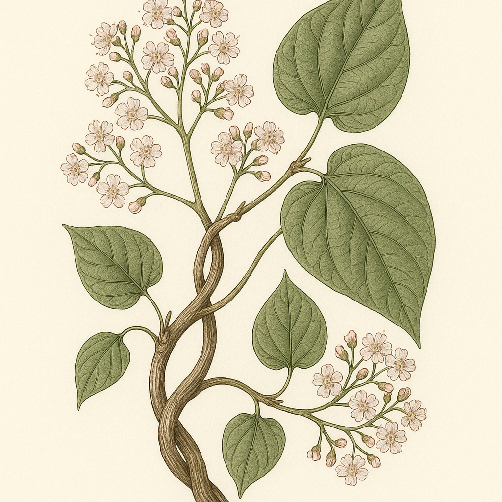 Banisteriopsis caapi — ilustracja botaniczna pnącza ayahuaski